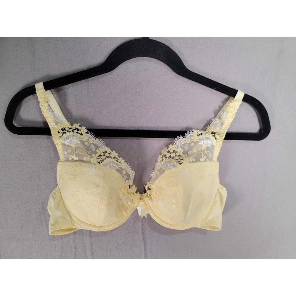 Simone Perele Bra 36B Yellow Floral Embroidered Lace Underwire French Boudoir